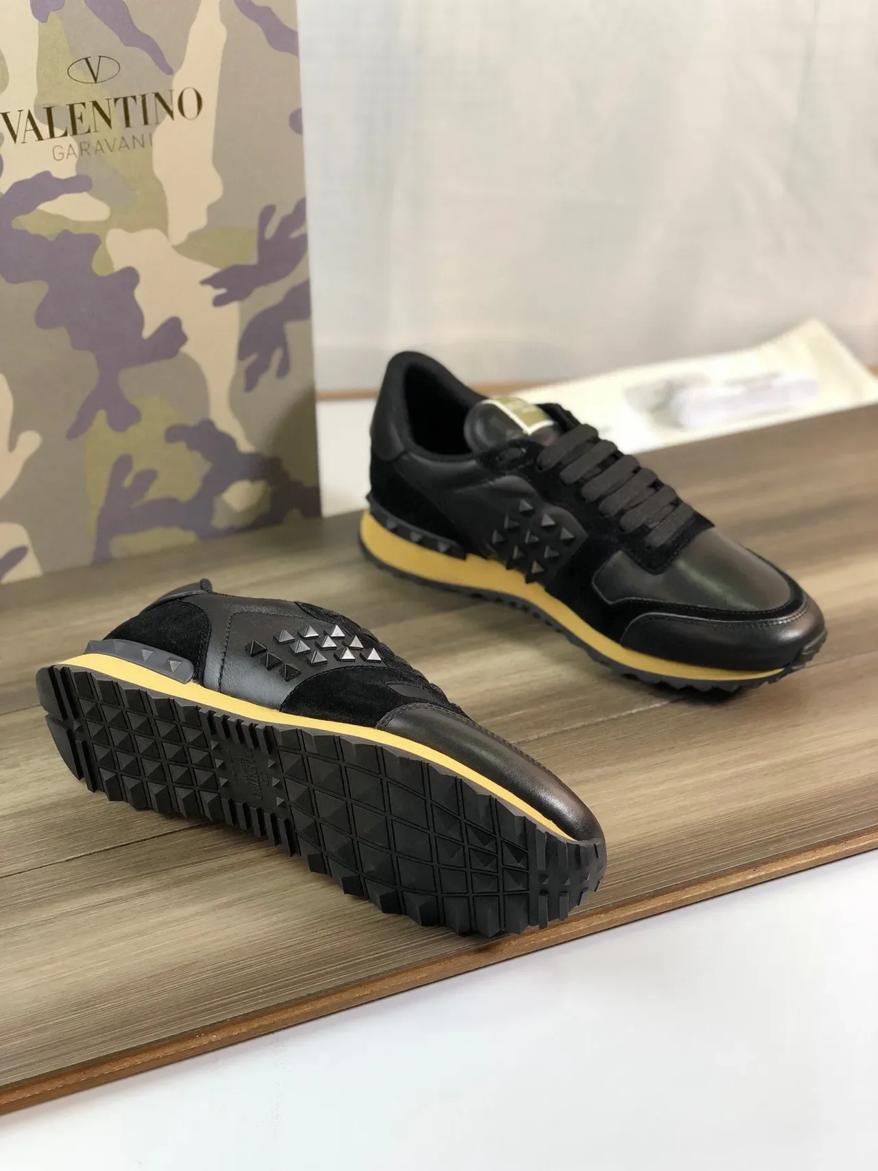 Valentino Rockstud Black and Mustard Yellow Lifestyle Sneakers 4
