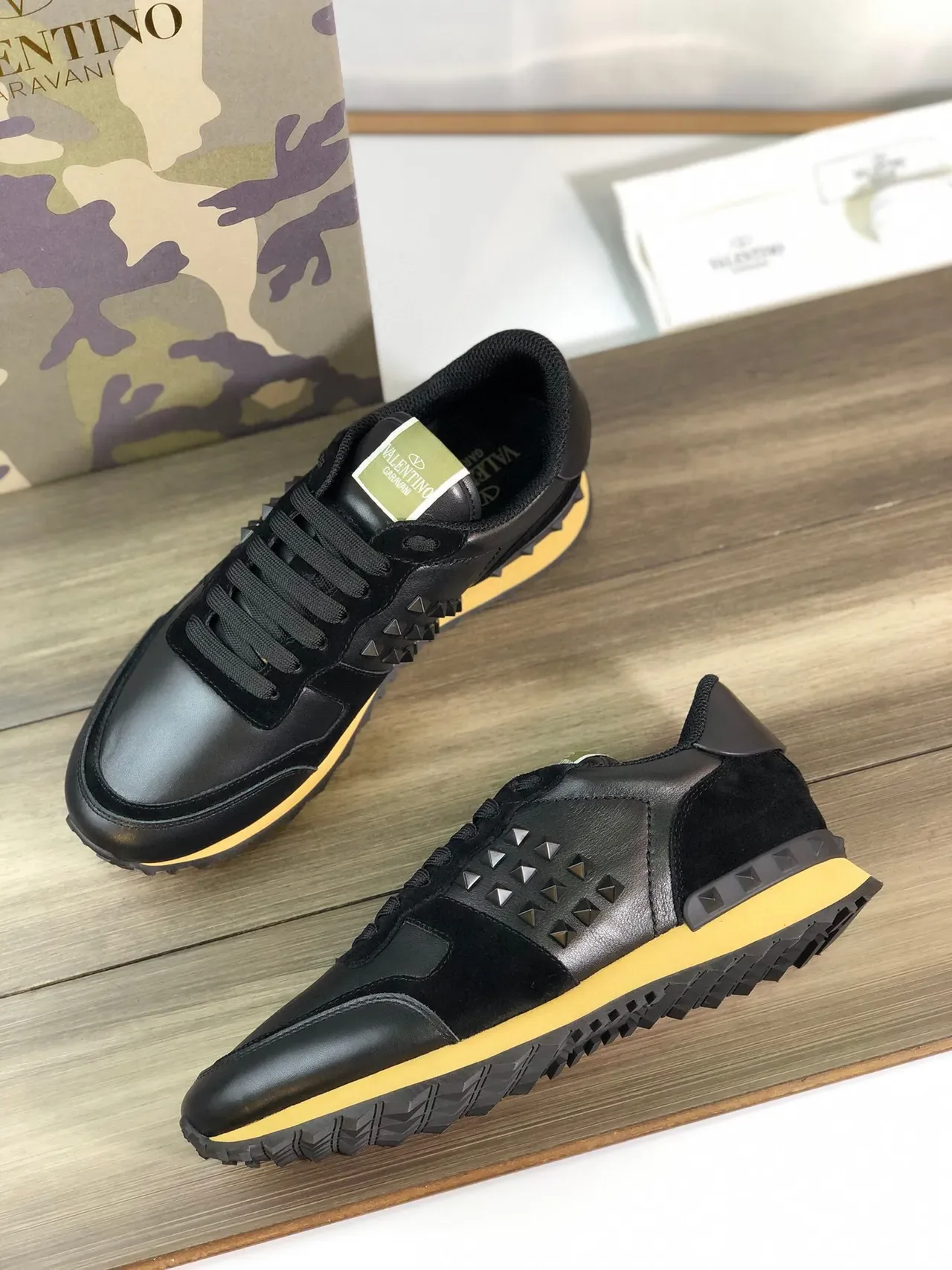 Valentino Rockstud Black and Mustard Yellow Lifestyle Sneakers 5