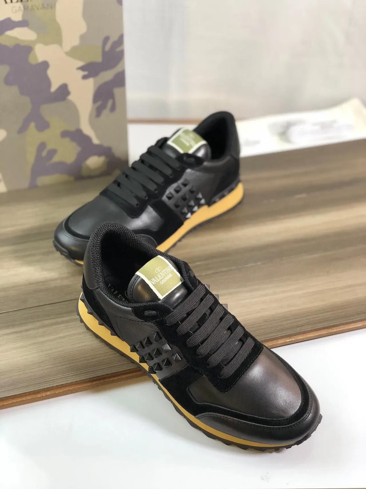 Valentino Rockstud Black and Mustard Yellow Lifestyle Sneakers 6