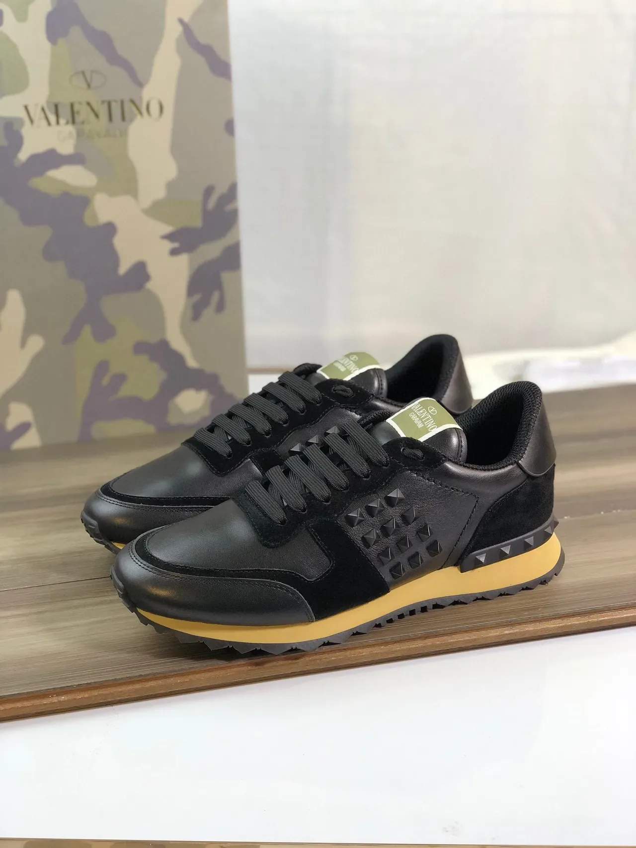 Valentino Rockstud Black and Mustard Yellow Lifestyle Sneakers 7