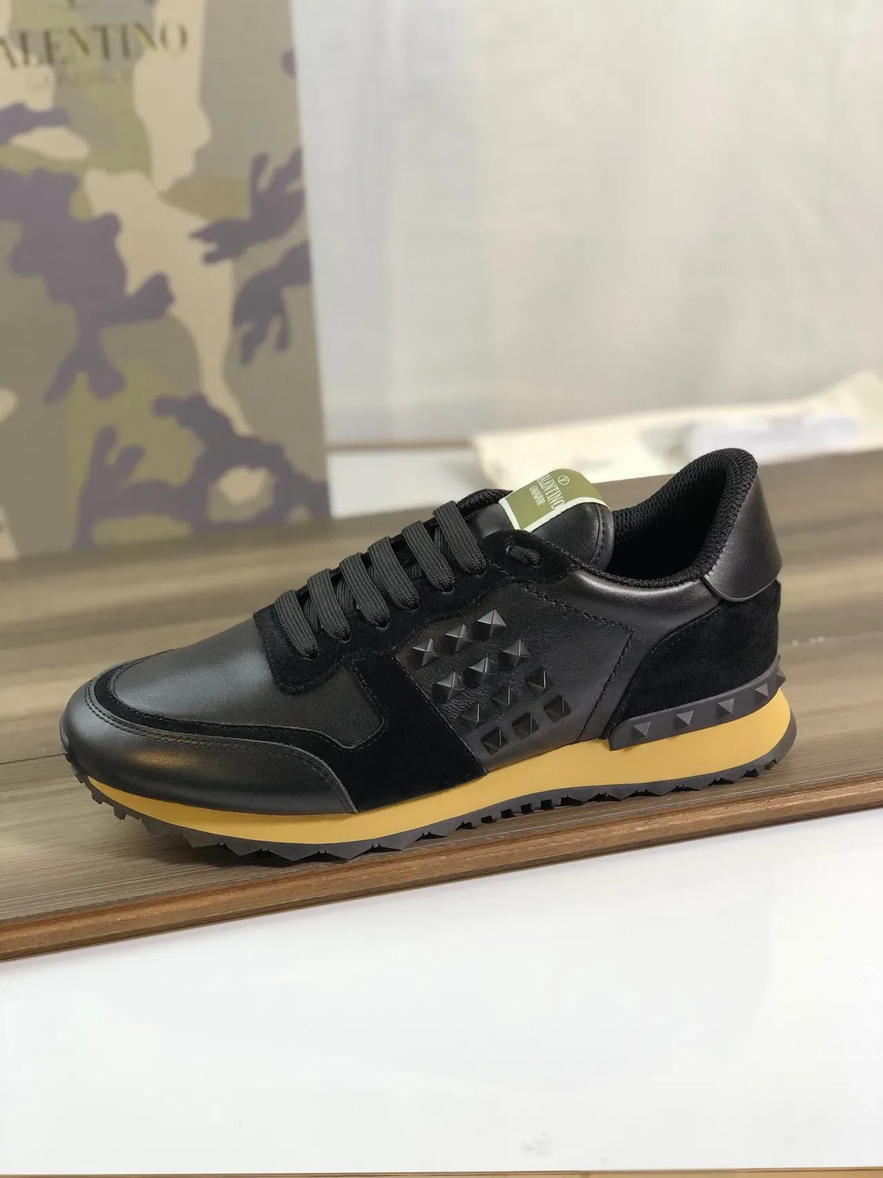 Valentino Rockstud Black and Mustard Yellow Lifestyle Sneakers 9