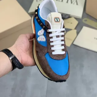 Valentino Rockstud Butterfly Embroidered Blue Brown Lifestyle Sneakers