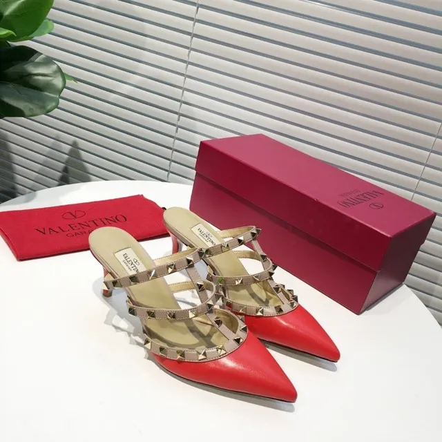 Valentino Rockstud Red Leather Studded Strap Stilettos 6