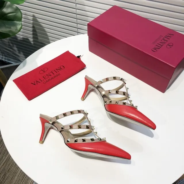 Valentino Rockstud Red Leather Studded Strap Stilettos 9