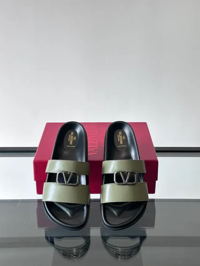 Valentino Rockstud Slide Sandales Plates en Cuir à Double Bride Casual 6