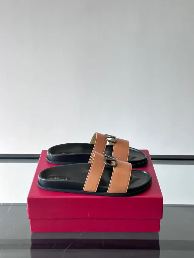 Valentino Rockstud Slide Sandales Plates en Cuir à Double Bride Casual 14