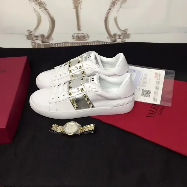 Valentino Rockstud Untitled Branco Dourado Couro Prata Metálico Alçaprete Tênis Lifestyle 4