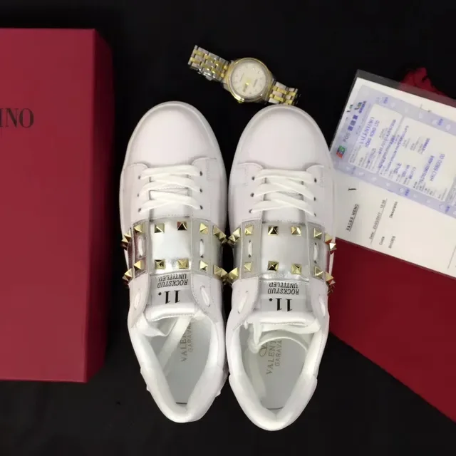 Valentino Rockstud Untitled Branco Dourado Couro Prata Metálico Alçaprete Tênis Lifestyle 5