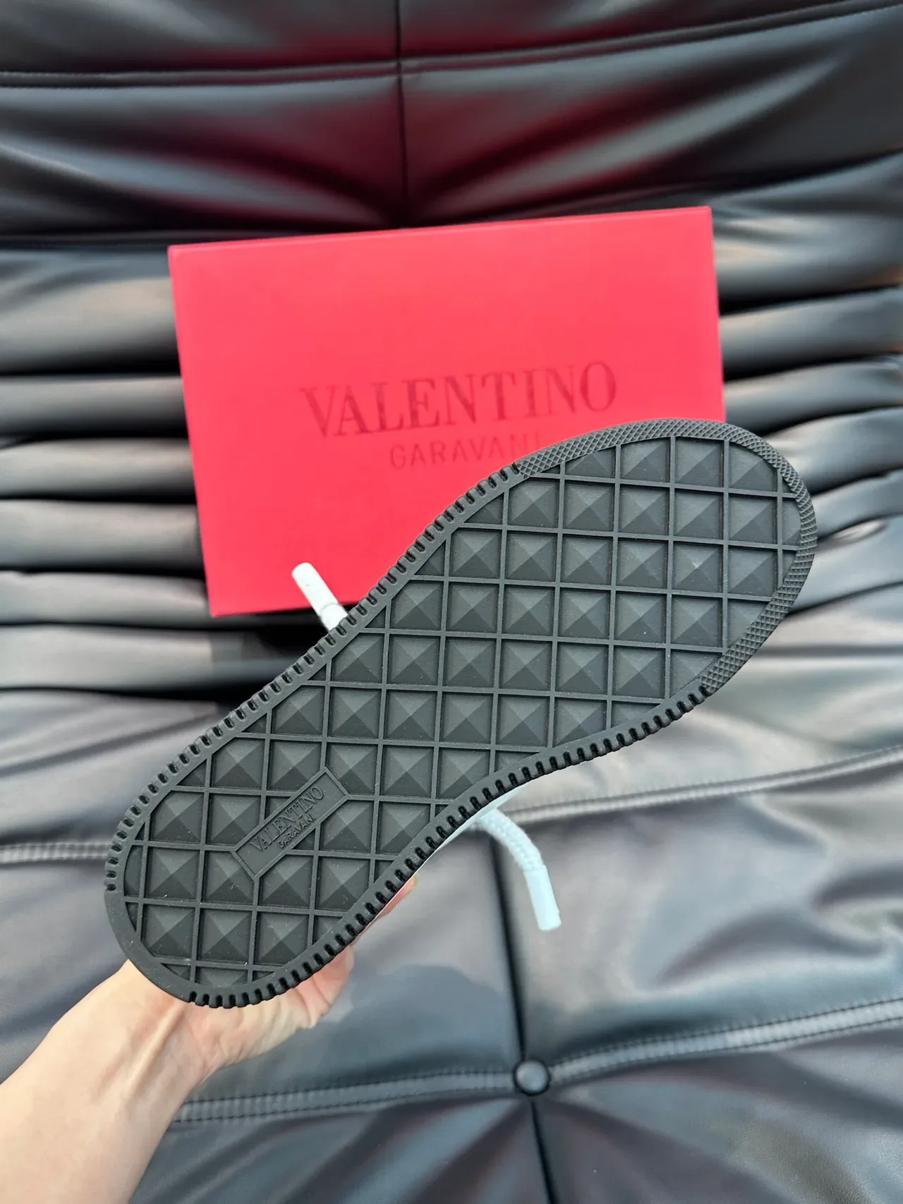 Valentino Rockstud White Black Two-Tone Leather Pyramid Hardware Chunky Sneakers 2