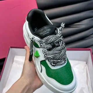 Valentino Rockstud White Green Chunky Platform Sole Checkerboard Rope Laces Lifestyle Sneakers