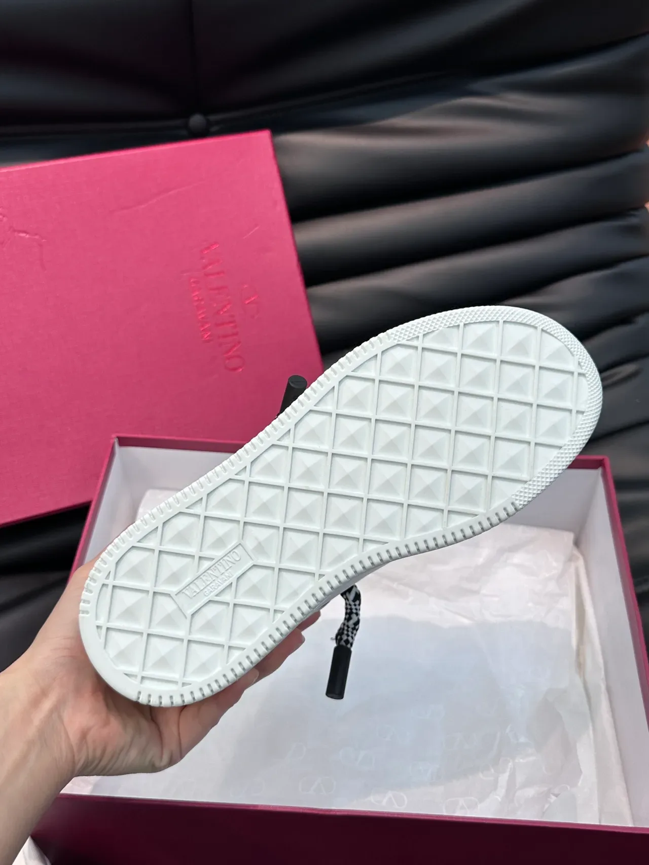 Valentino Rockstud White Green Chunky Platform Sole Checkerboard Rope Laces Lifestyle Sneakers 2