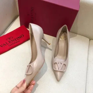 Valentino VLogo Beige Gold Pointed-Toe Stiletto Heel Pump