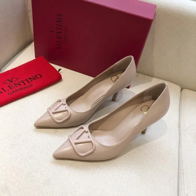 Valentino VLogo Beige Gold Pointed-Toe Stiletto Heel Pump 8