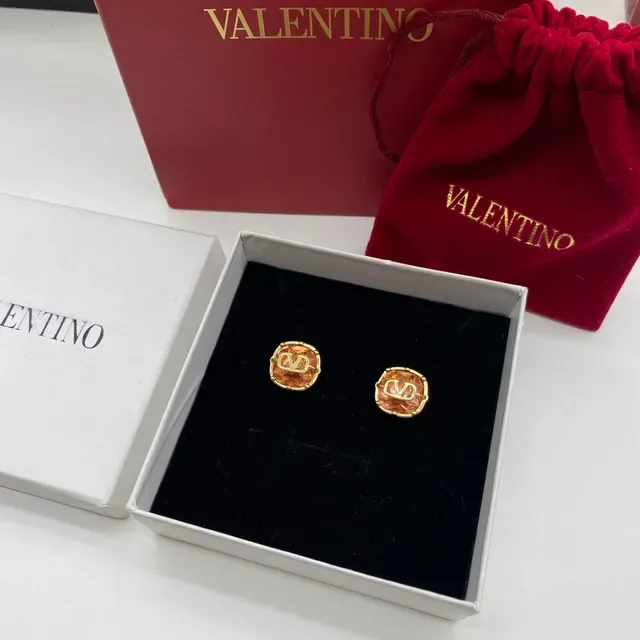 Valentino VLogo Ouro Multicolor Brincos Motivo Pedras Facetadas Quadradas 8