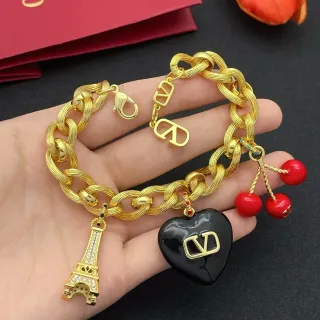 Valentino VLogo Heart and Eiffel Tower Charm Gold-Tone Chain Bracelet