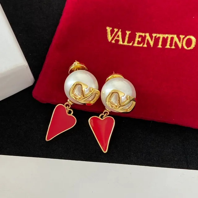 Valentino VLogo قلب أحمر ذهب أبيض مثل اللؤلؤ كرة أقراط 2