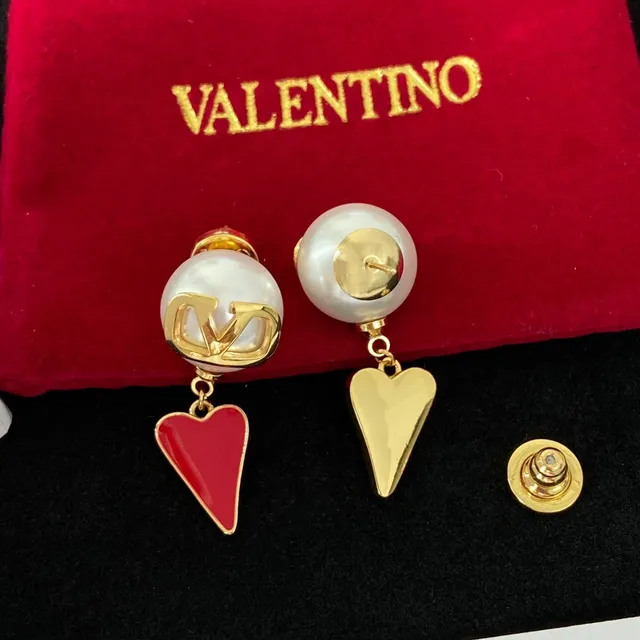Valentino VLogo قلب أحمر ذهب أبيض مثل اللؤلؤ كرة أقراط 4