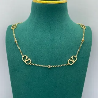 Valentino VLogo Necklace Gold Silver Chain Open Motifs Necklace