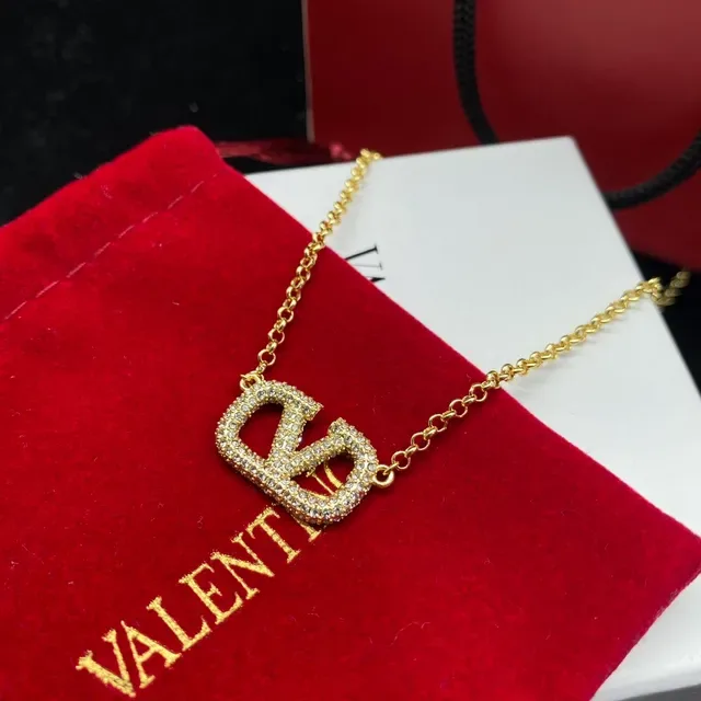 Collier Chaîne Valentino VLogo Pavé Cristal Doré 2