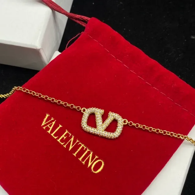 Collier Chaîne Valentino VLogo Pavé Cristal Doré 5