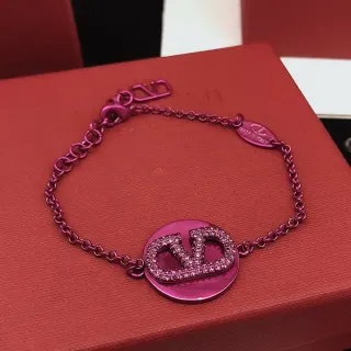 Valentino VLogo Pink Metal Chain Pavé Crystal Bracelet