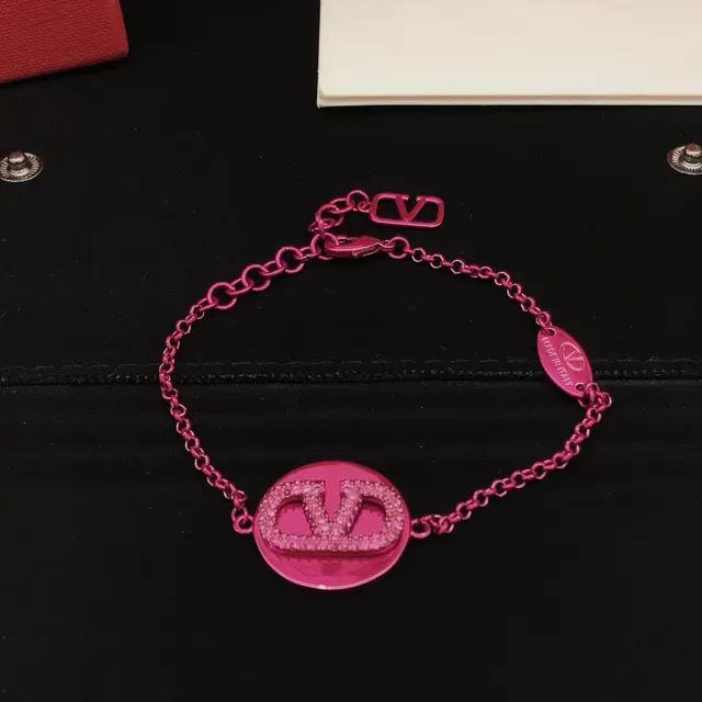 Bracelet Valentino VLogo Chaîne de Métal Rose Pavé Cristal 3