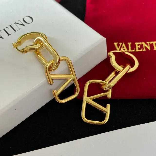 Valentino VLTN Boucles d'Oreilles Chaîne de Maillons Dorée Logo 5