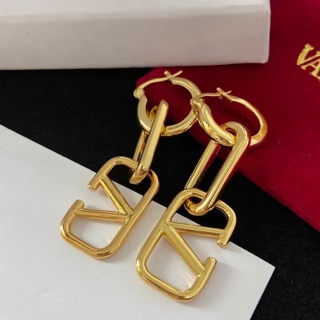 Valentino VLTN Boucles d'Oreilles Chaîne de Maillons Dorée Logo 6