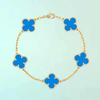 Van Cleef & Arpels Alhambra পাঁচ মোটিফ নীল এনামেল সোনার ব্রেসলেট