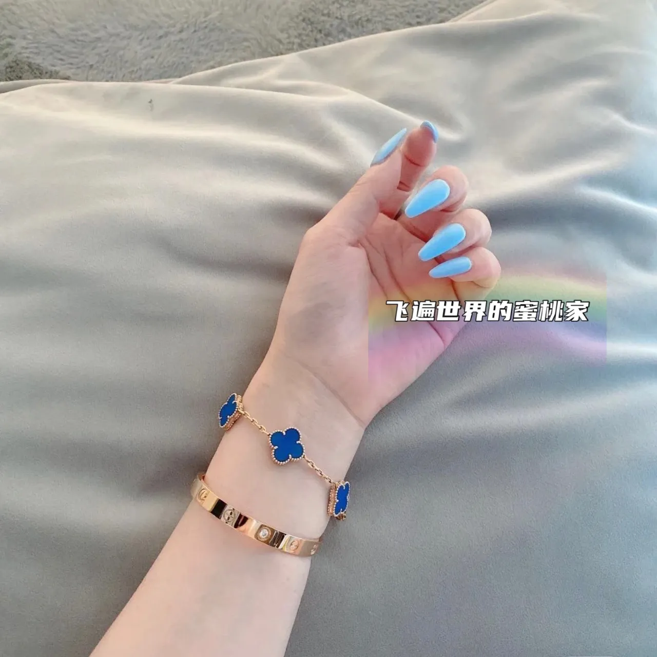 Van Cleef & Arpels Alhambra Cinq motif Émail bleu Bracelet en or 5