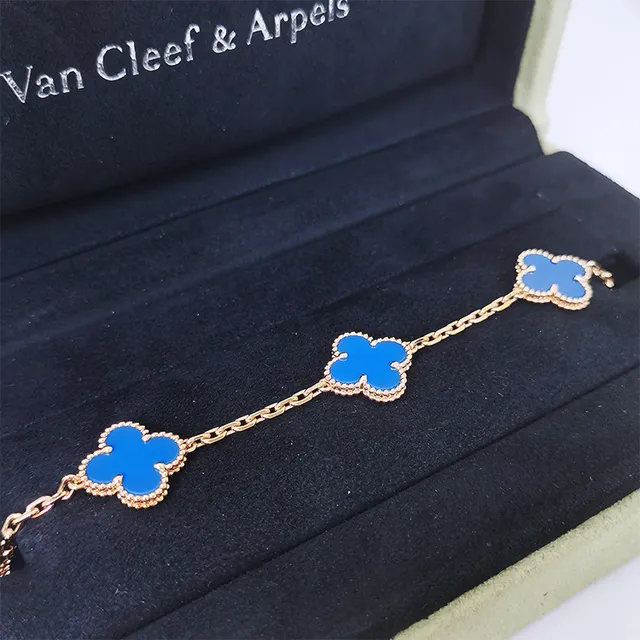 Van Cleef & Arpels Alhambra Cinq motif Émail bleu Bracelet en or 6