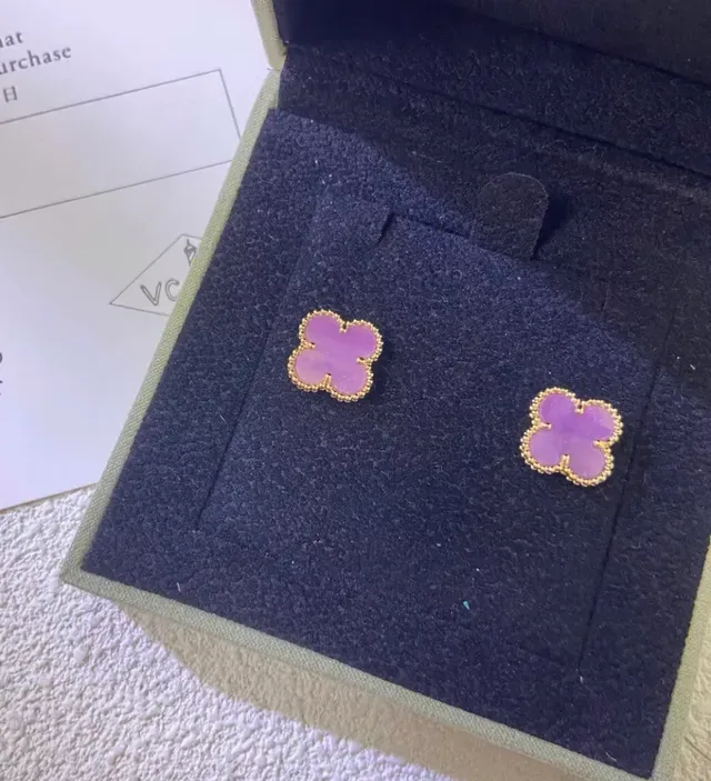 Van Cleef & Arpels Alhambra Purple Stone Beaded Clover Earrings 4