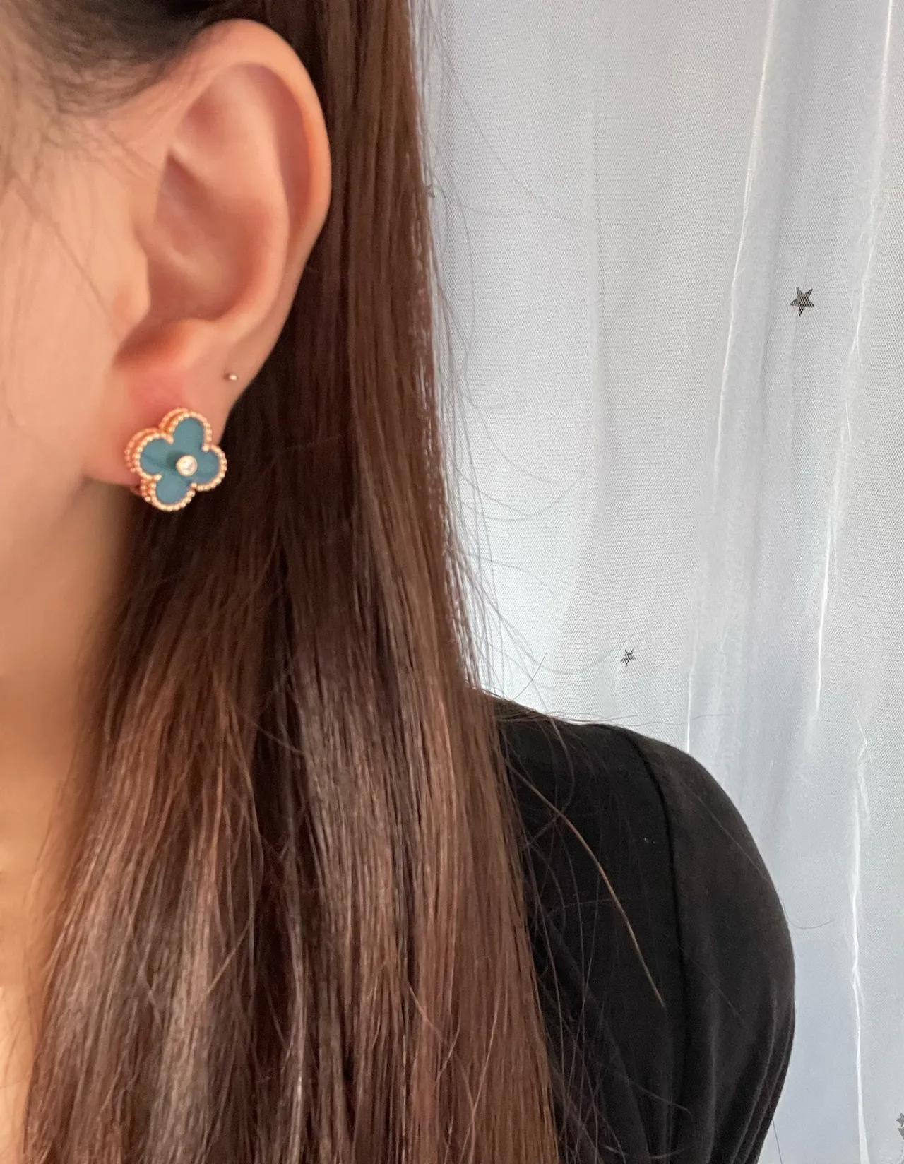 Van Cleef & Arpels Alhambra Émail Turquoise et Diamants Or Rose Boucles d'Oreilles 9