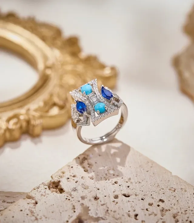 Van Cleef & Arpels Anel Geométrico de Safira e Turquesa Pavê 6
