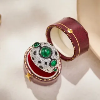 Van Cleef & Arpels Ludo أخضر فضي شكل القبة Pavé-Set الماسات خاتم