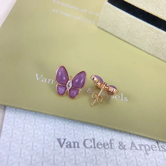 Van Cleef & Arpels Papillon Borboleta Roxa Cabochon Brincos 2