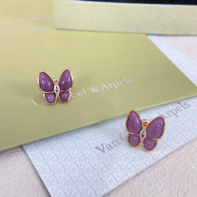 Van Cleef & Arpels Papillon Borboleta Roxa Cabochon Brincos 3