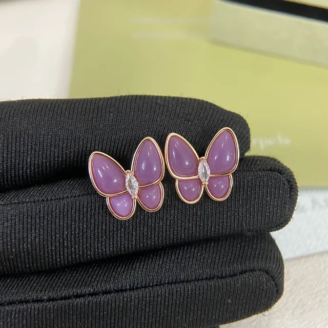 Van Cleef & Arpels Papillon Borboleta Roxa Cabochon Brincos 4