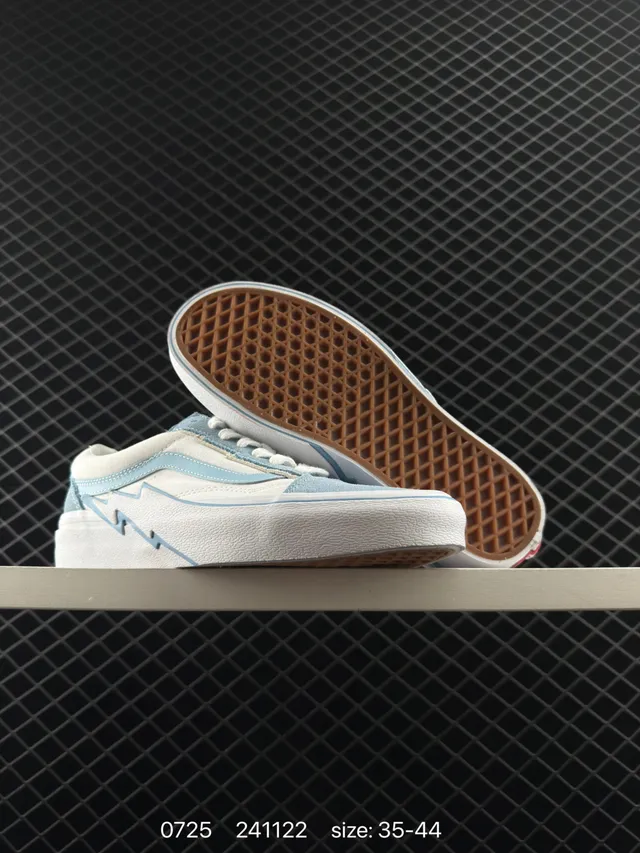 Vans Old Skool Lightning Bolt Off-White and Light Blue Skateboard Shoes 2