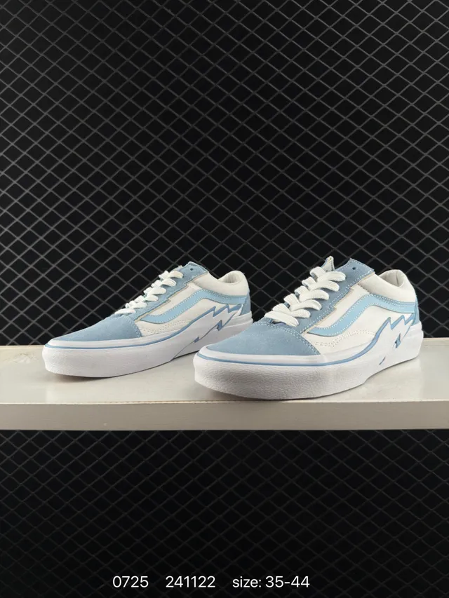 Vans Old Skool Lightning Bolt Off-White and Light Blue Skateboard Shoes 3
