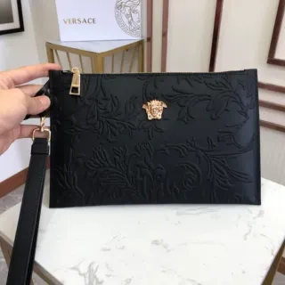 Versace Barocco Embossed Medusa Clutch Black Envelope Clutch