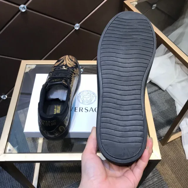 Versace Black Gold Leather Upper Baroque Print Lifestyle Sneakers 2