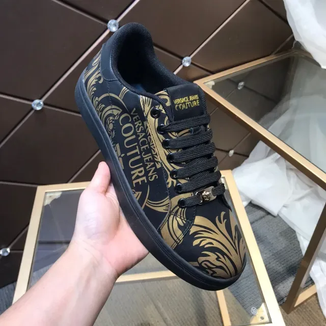 Versace Black Gold Leather Upper Baroque Print Lifestyle Sneakers 3
