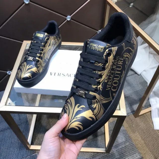 Versace Black Gold Leather Upper Baroque Print Lifestyle Sneakers 4