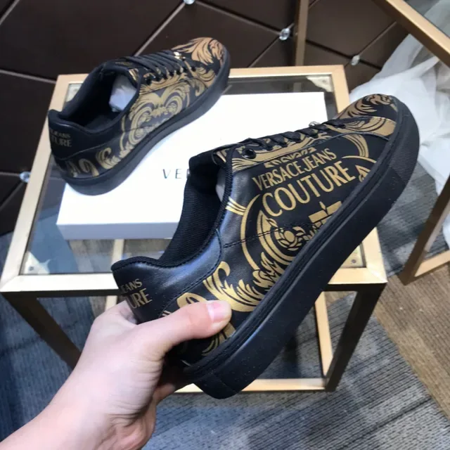 Versace Black Gold Leather Upper Baroque Print Lifestyle Sneakers 5
