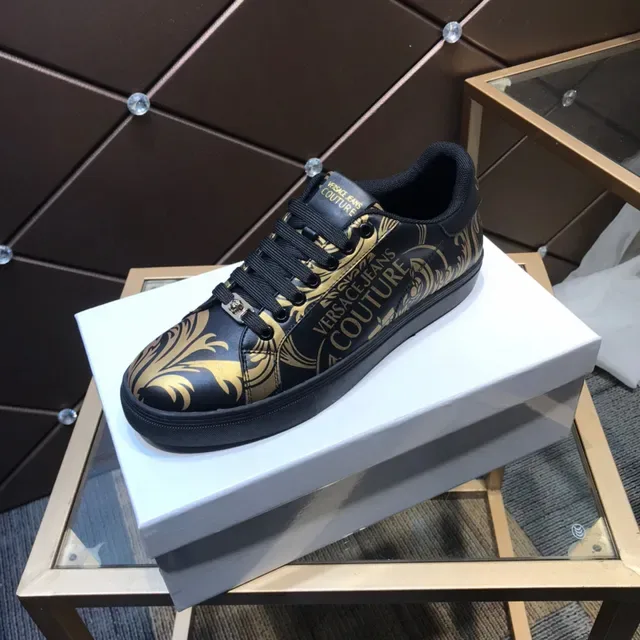 Versace Black Gold Leather Upper Baroque Print Lifestyle Sneakers 6