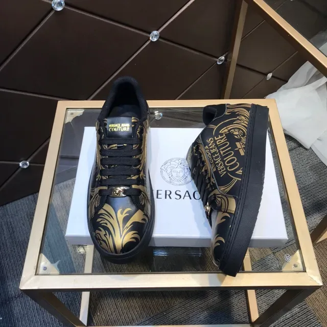 Versace Black Gold Leather Upper Baroque Print Lifestyle Sneakers 8