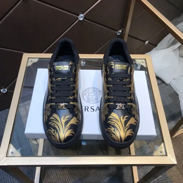 Versace Black Gold Leather Upper Baroque Print Lifestyle Sneakers 9