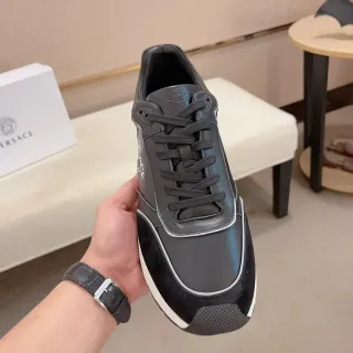 Versace Black White Mixed-Material Upper Suede And Leather Lifestyle Sneakers