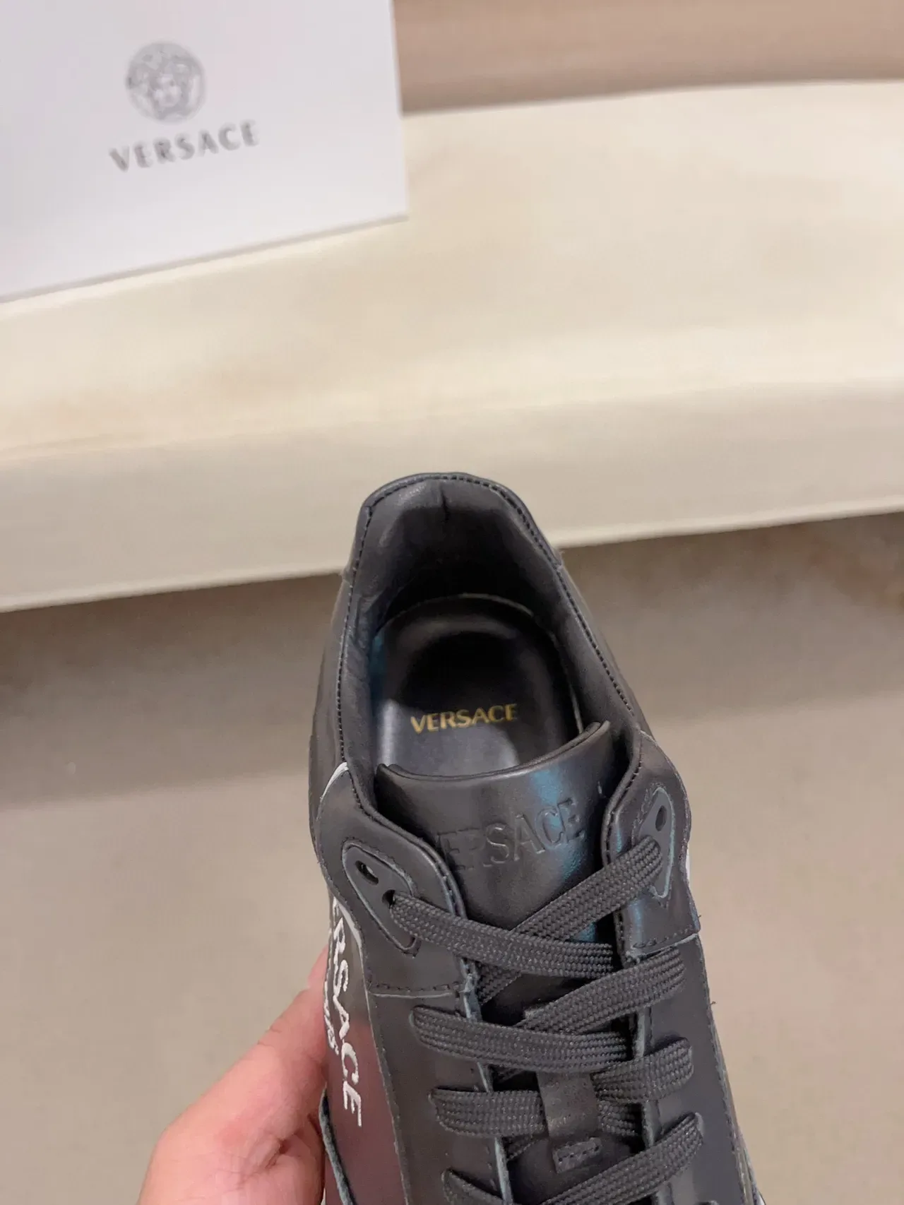 Versace Black White Mixed-Material Upper Suede And Leather Lifestyle Sneakers 5